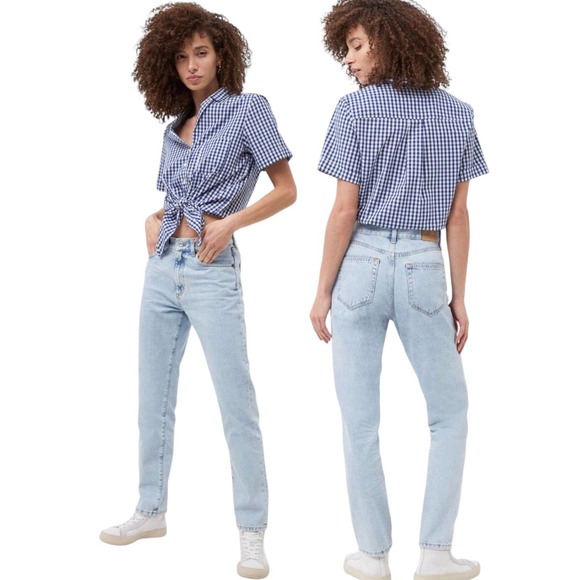 French Connection NEW Women Size Large Tatus Check Tie Front Shirt Short Sleeves - Picture 1 of 8